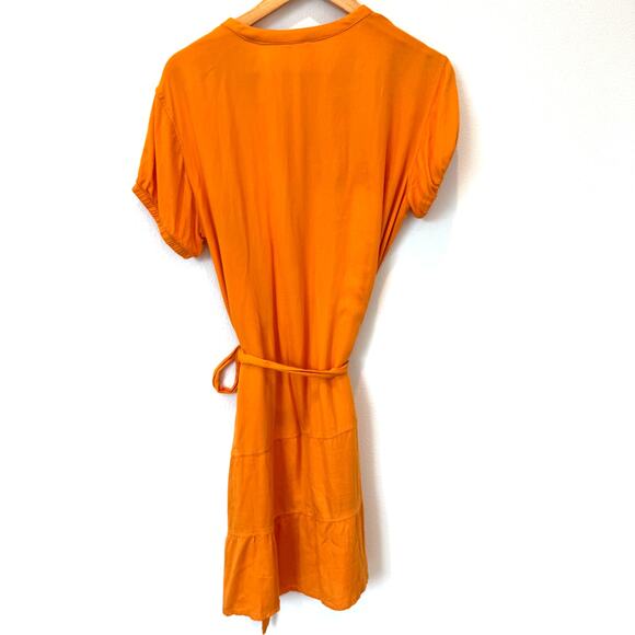 Splendid Jamie Tiered Mini Belted Button Up Shirt Dress Orange Size Small - Picture 12 of 12